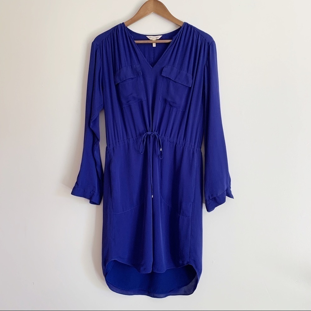 Rebecca Taylor Blue Silk Drawstring Dress Sz 4 Luxury Workwear